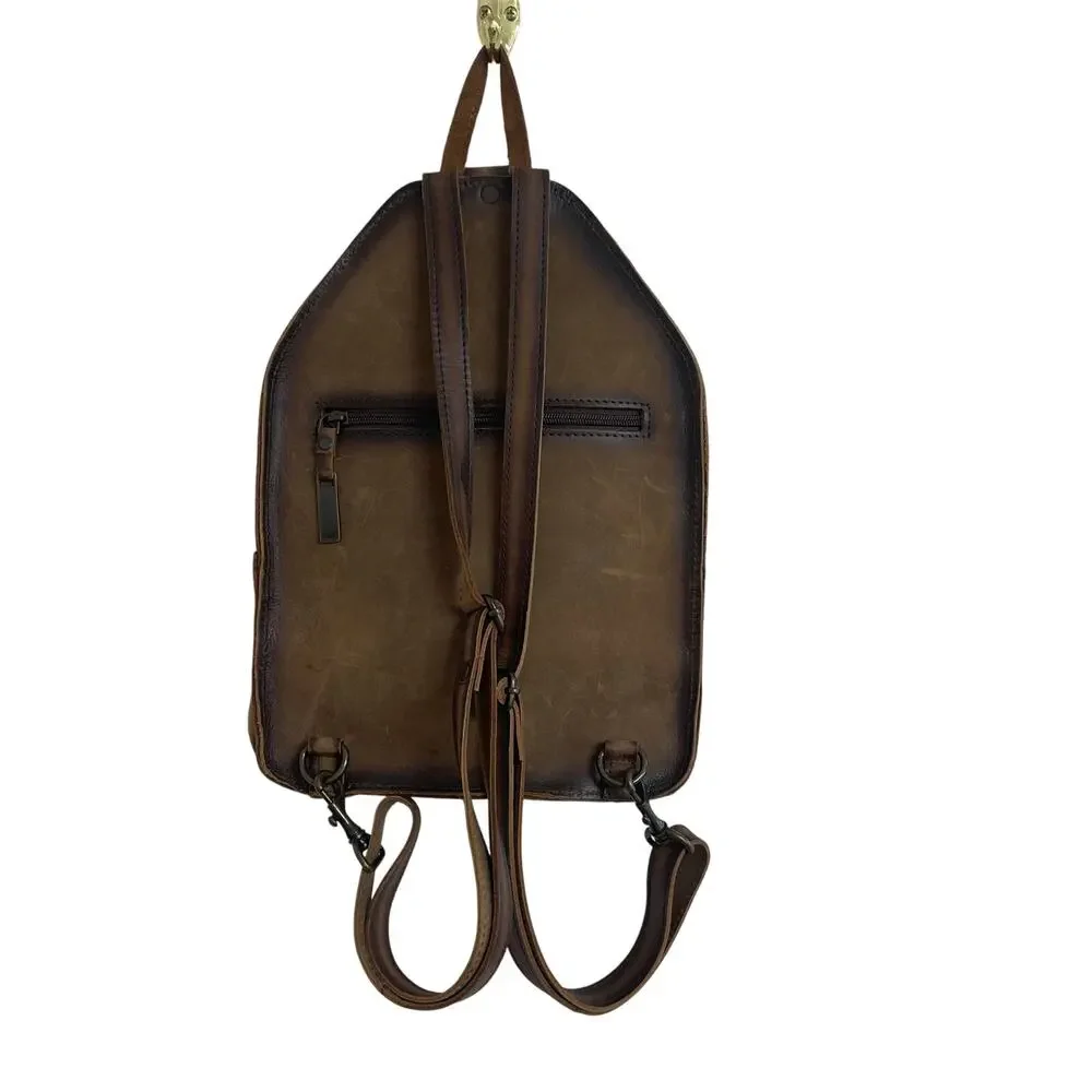 STS Ranchwear Brown Leather & Black-White Cowhide Backpack
